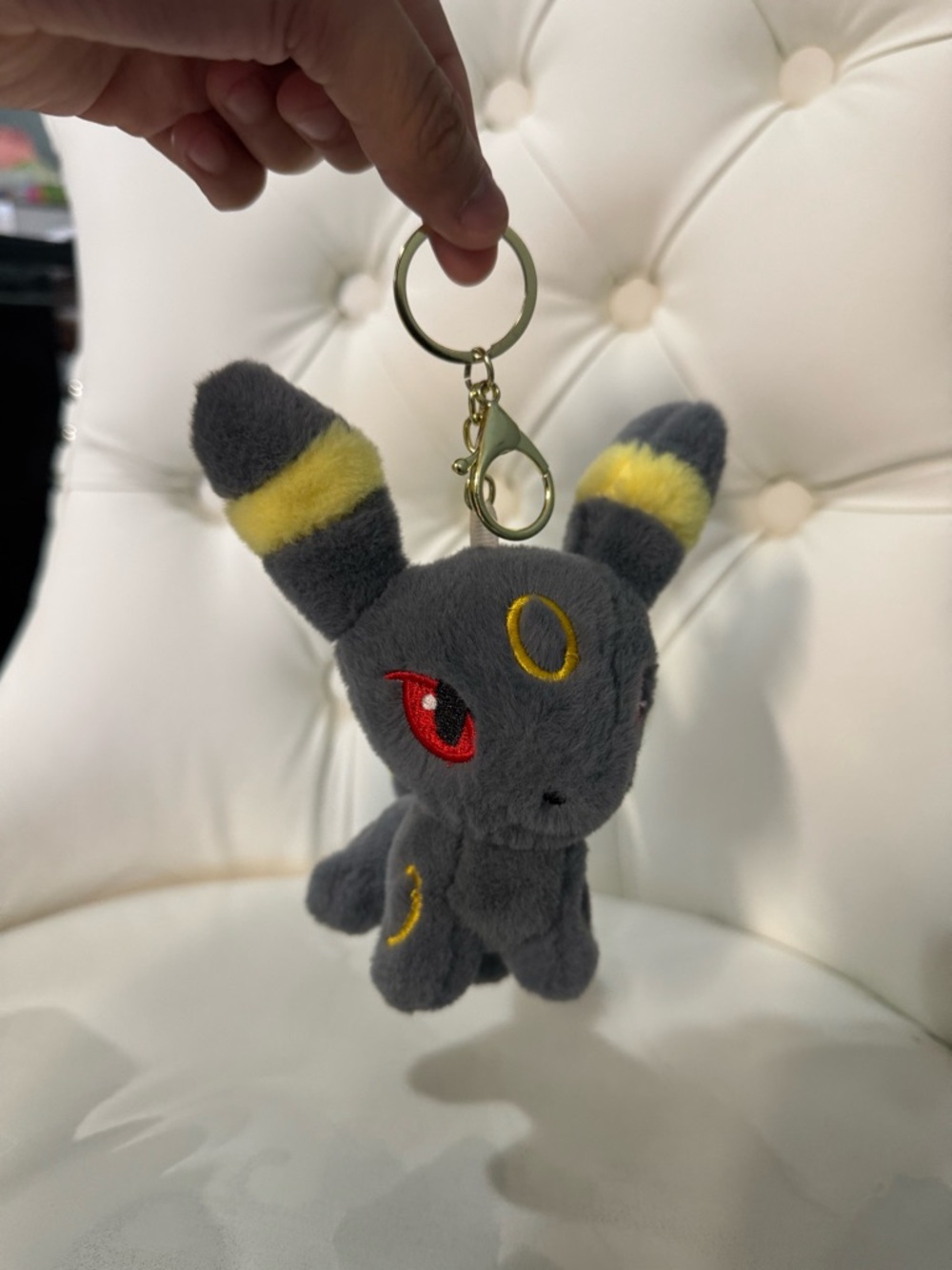 Pokemon Umbreon Plush Keychain - Gray with Yellow and Red Details